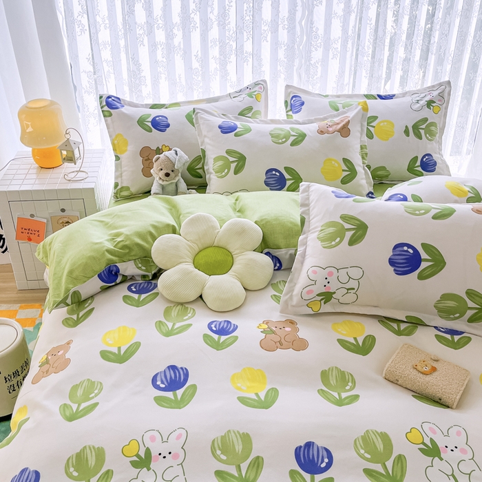 91家纺网 家纺一手货源 找家纺 世爵 2026春夏新款亲肤磨毛印花四件套 兔小妹