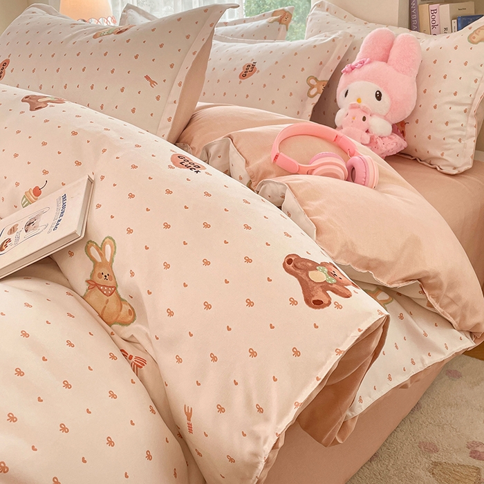 世爵 2026春夏新款亲肤磨毛印花四件套 小熊派对