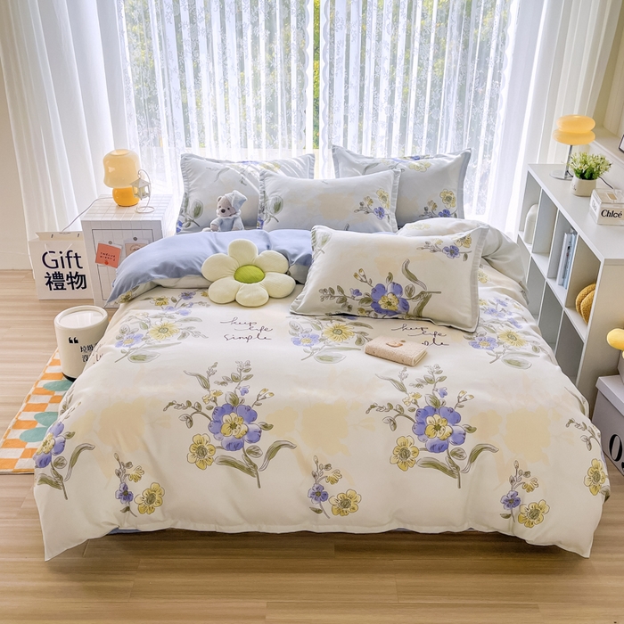 91家纺网 家纺一手货源 找家纺 世爵 2026春夏新款亲肤磨毛印花四件套 手绘春天