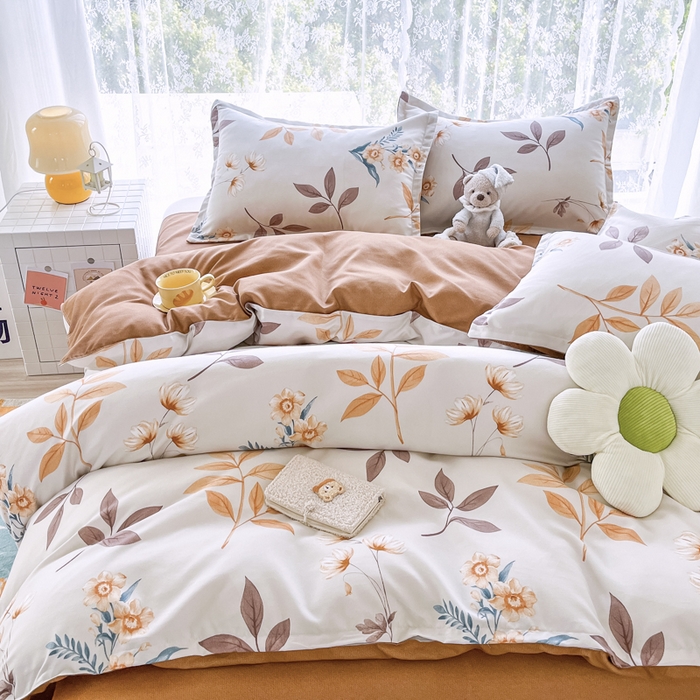 91家纺网 家纺一手货源 找家纺 世爵 2026春夏新款亲肤磨毛印花四件套 染秋棠