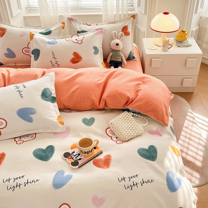 91家纺网 家纺一手货源 找家纺 世爵 2026春夏新款亲肤磨毛印花四件套 甜心小兔