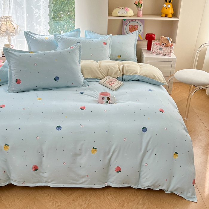 91家纺网 家纺一手货源 找家纺 世爵 2026春夏新款亲肤磨毛印花四件套 小草莓 兰