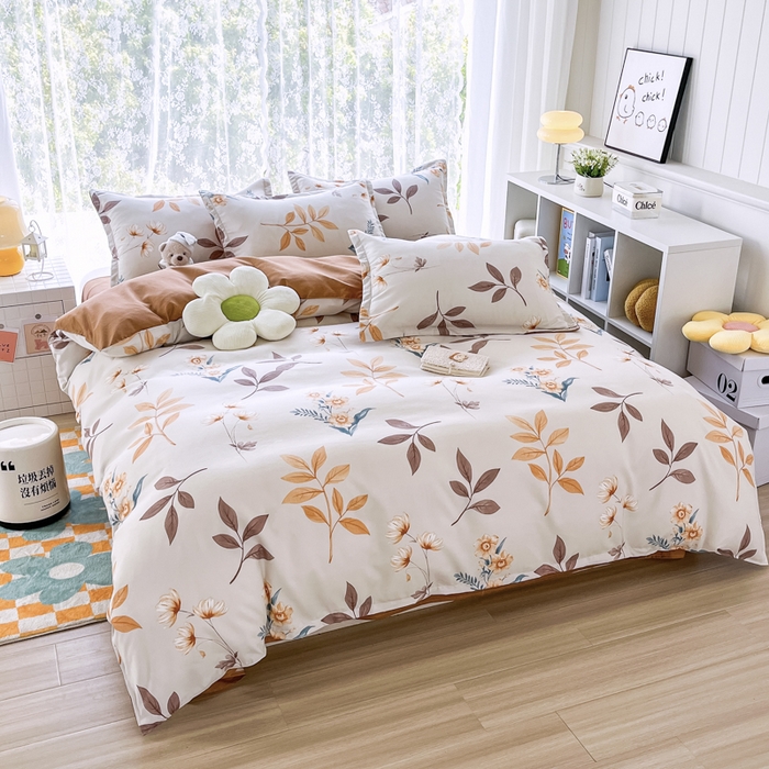 91家纺网 家纺一手货源 找家纺 世爵 2026春夏新款亲肤磨毛印花四件套 染秋棠