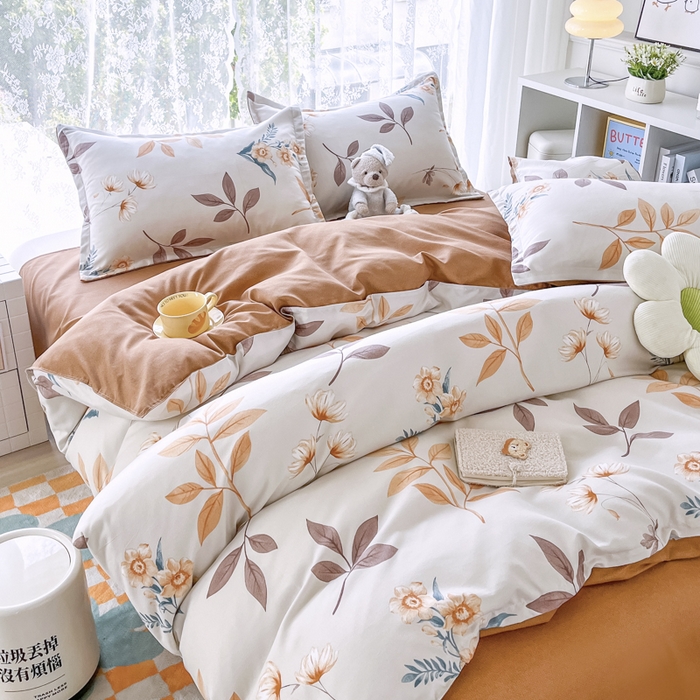 91家纺网 家纺一手货源 找家纺 世爵 2026春夏新款亲肤磨毛印花四件套 染秋棠