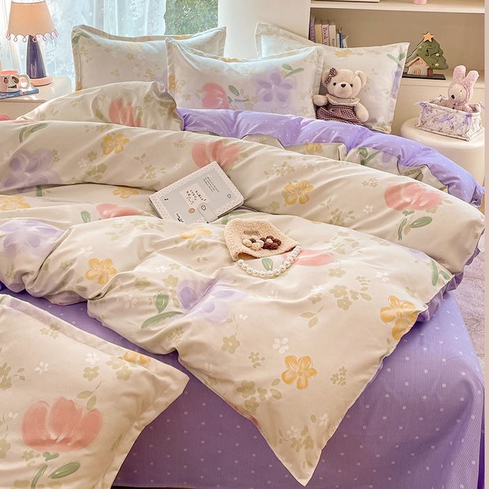 91家纺网 家纺一手货源 找家纺 世爵 2026春夏新款亲肤磨毛印花四件套 晴光花叙绿