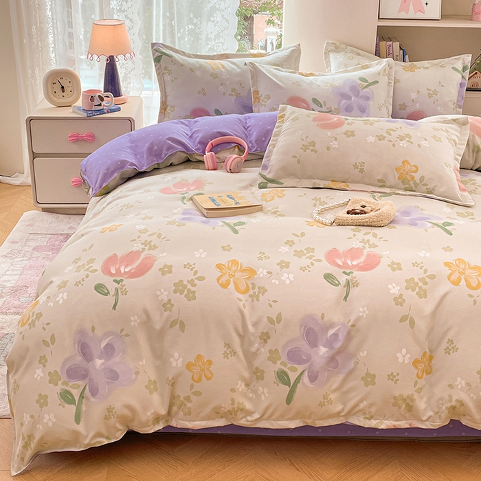 91家纺网 家纺一手货源 找家纺 世爵 2026春夏新款亲肤磨毛印花四件套 晴光花叙绿