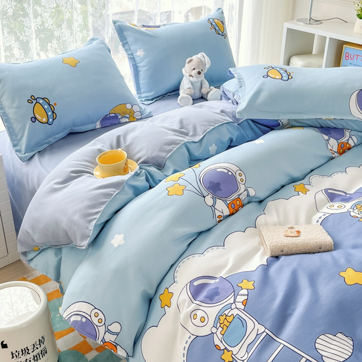 91家纺网 家纺一手货源 找家纺 世爵 2026春夏新款亲肤磨毛印花四件套 宇宙星光