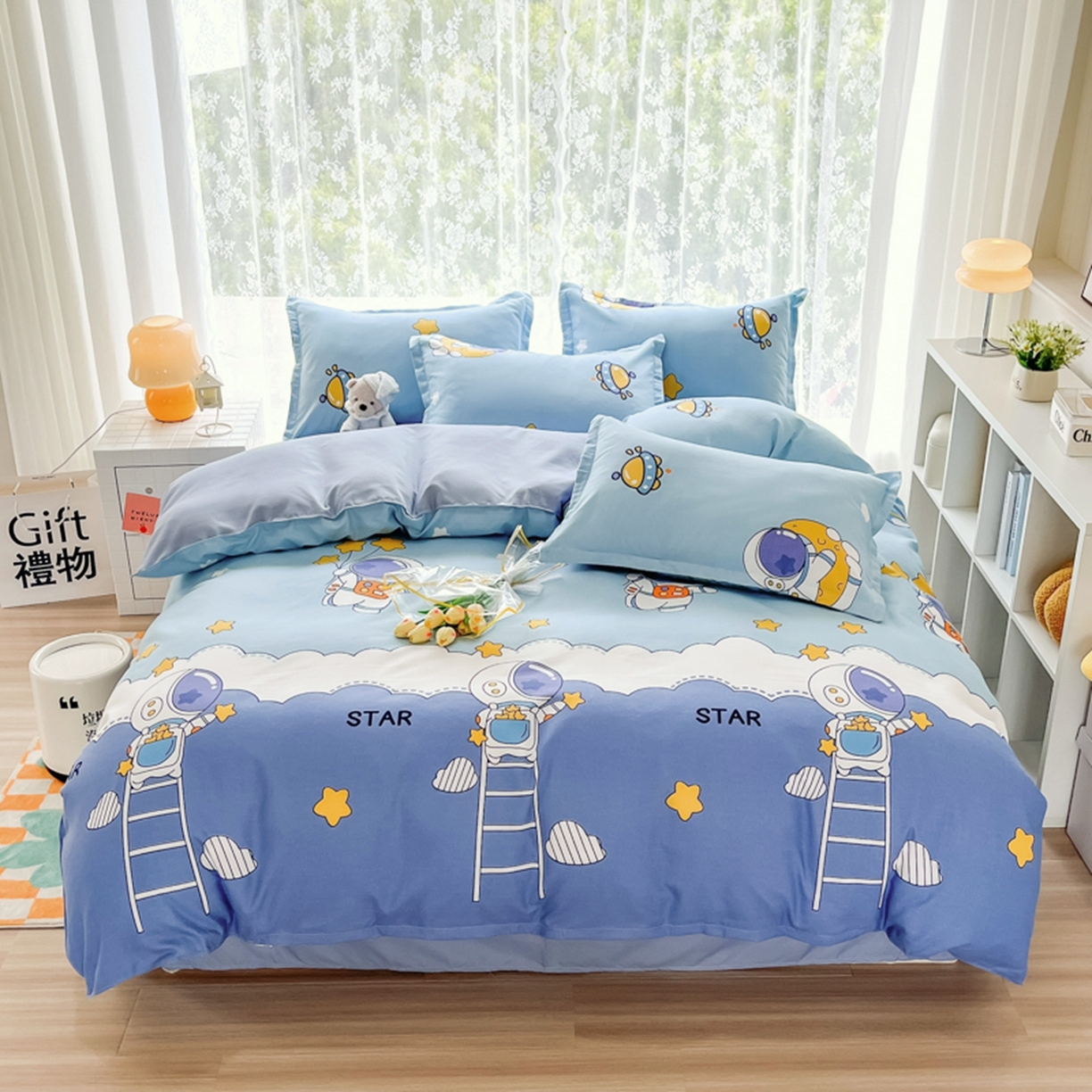 91家纺网 家纺一手货源 找家纺 世爵 2026春夏新款亲肤磨毛印花四件套 宇宙星光