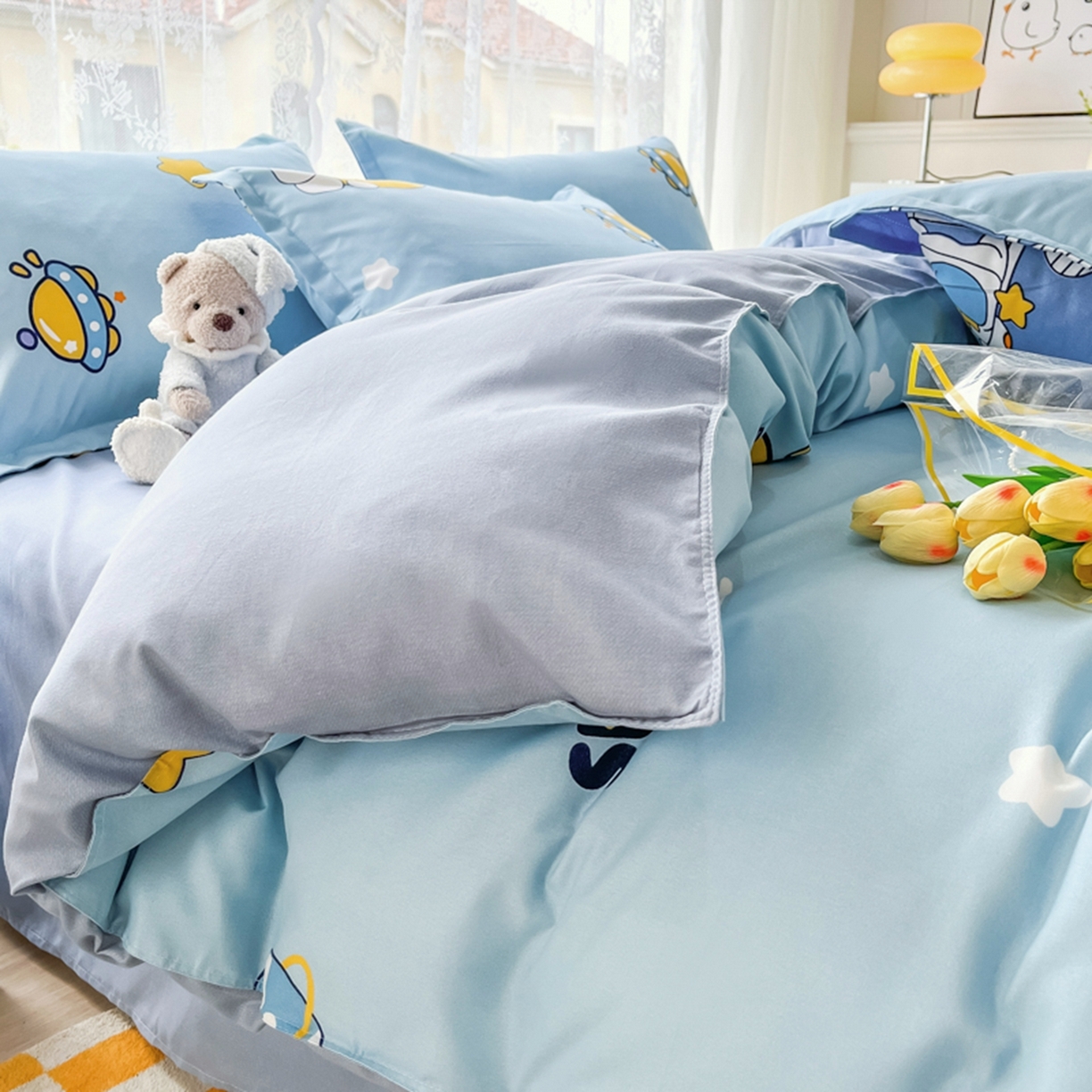 91家纺网 家纺一手货源 找家纺 世爵 2026春夏新款亲肤磨毛印花四件套 宇宙星光