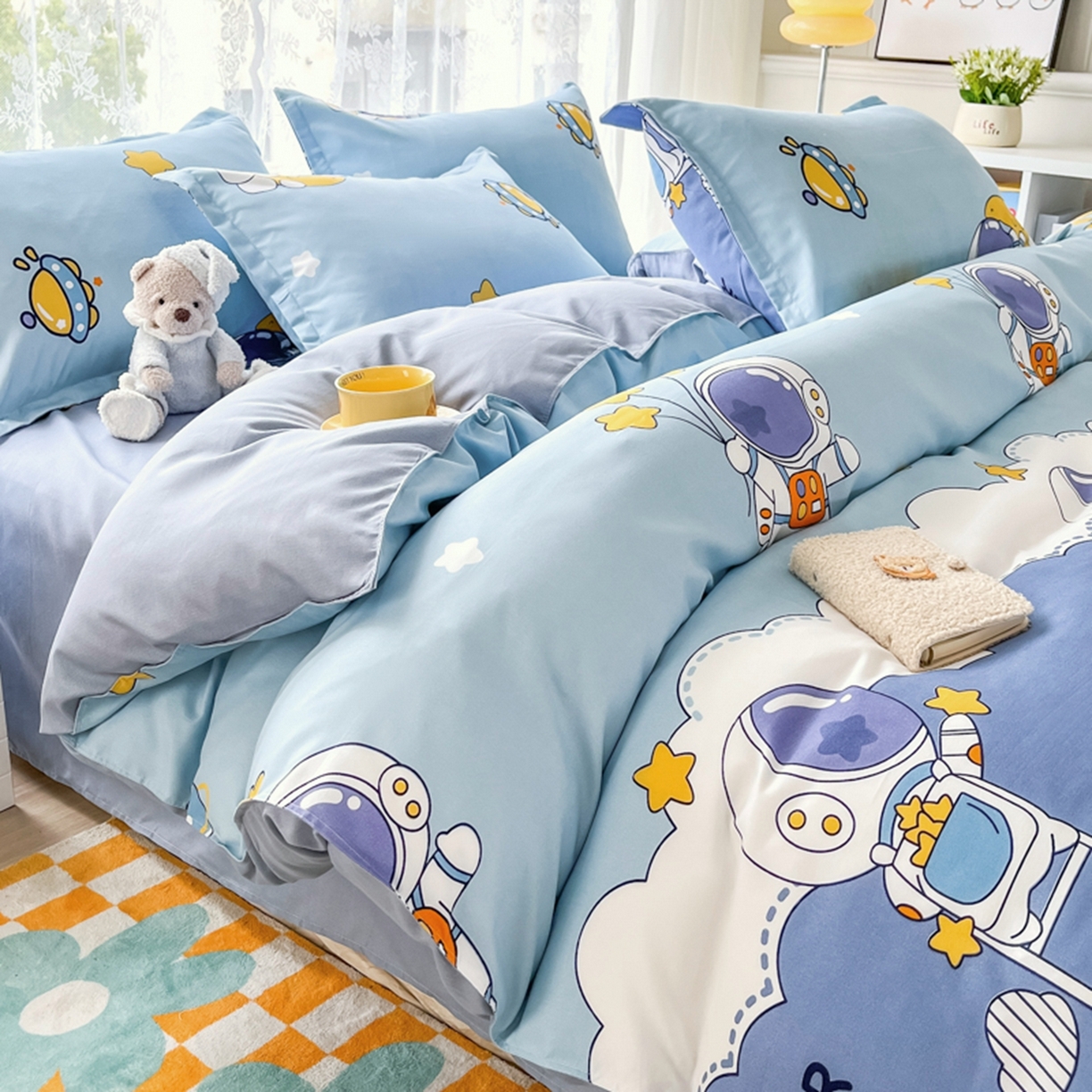 91家纺网 家纺一手货源 找家纺 世爵 2026春夏新款亲肤磨毛印花四件套 宇宙星光