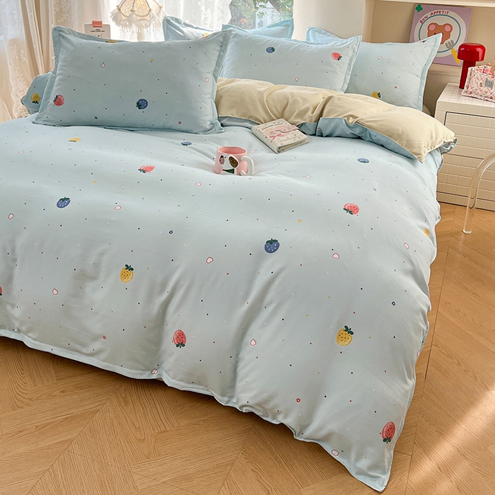 91家纺网 家纺一手货源 找家纺 世爵 2026春夏新款亲肤磨毛印花四件套 小草莓 兰