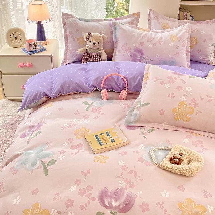 91家纺网 家纺一手货源 找家纺 世爵 2026春夏新款亲肤磨毛印花四件套 晴光花叙粉