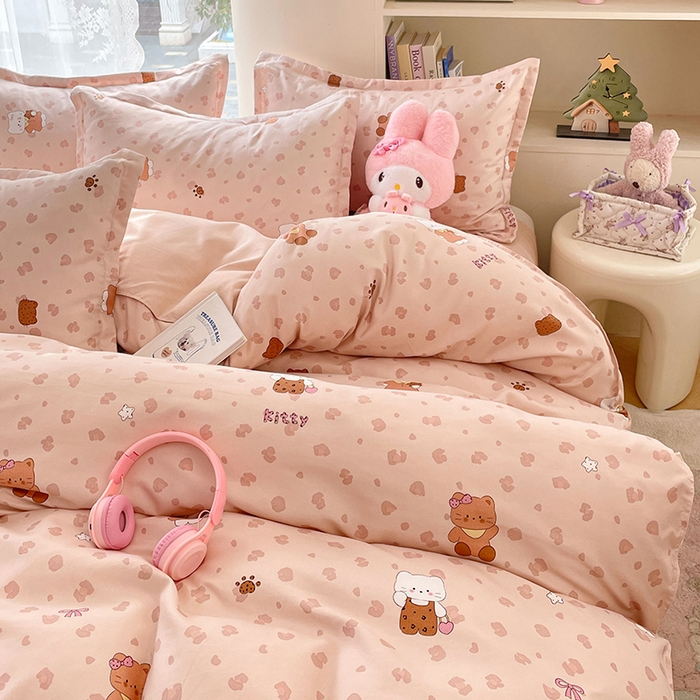 91家纺网 家纺一手货源 找家纺 世爵 2026春夏新款亲肤磨毛印花四件套 甜喵语