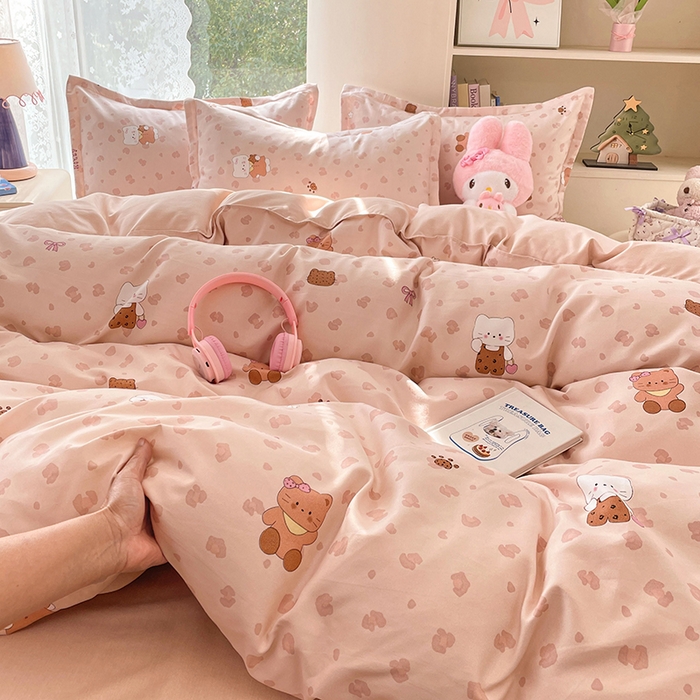 91家纺网 家纺一手货源 找家纺 世爵 2026春夏新款亲肤磨毛印花四件套 甜喵语