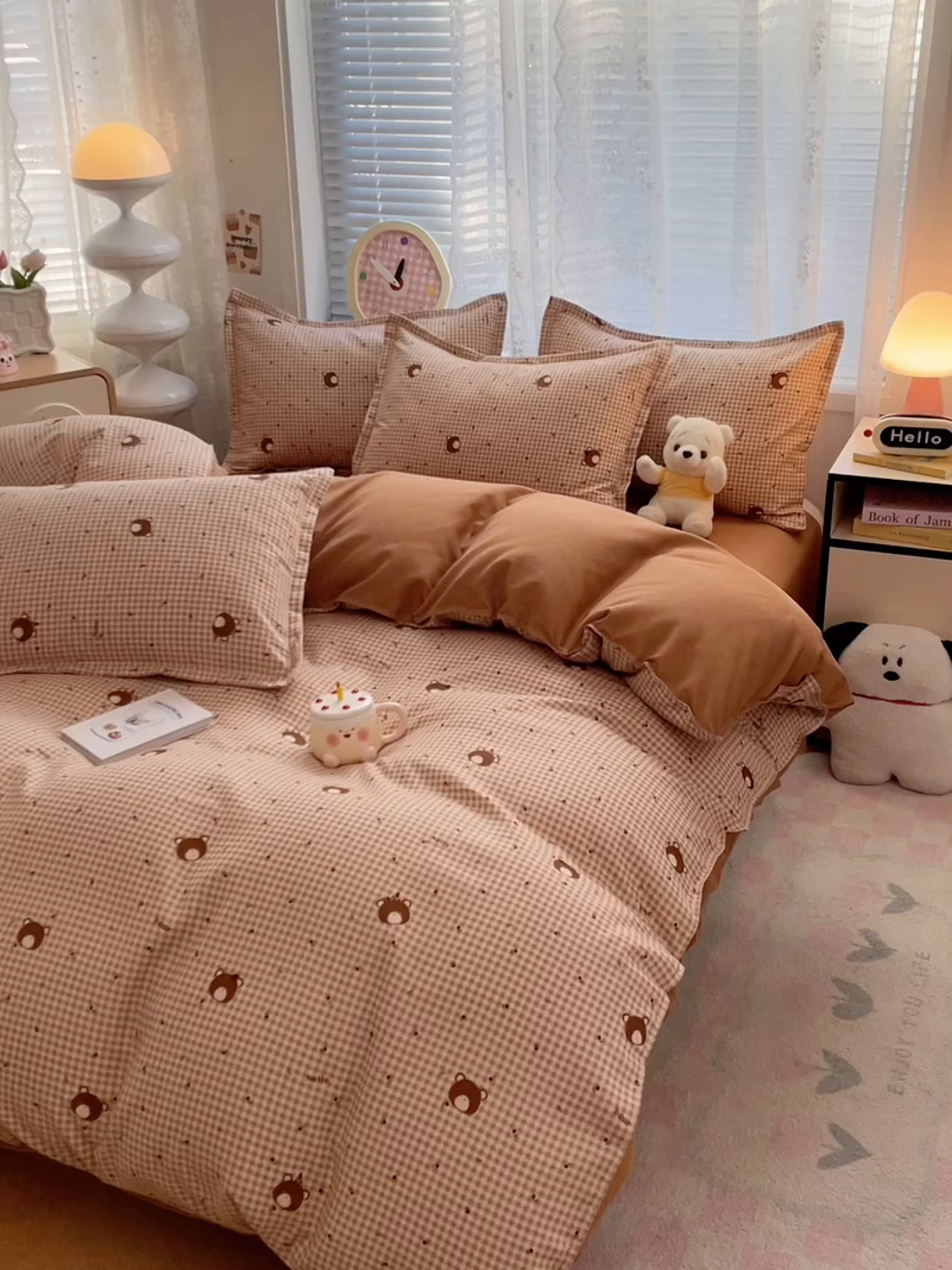 91家纺网 家纺一手货源 找家纺 世爵 2026春夏新款亲肤磨毛印花四件套 熊仔格