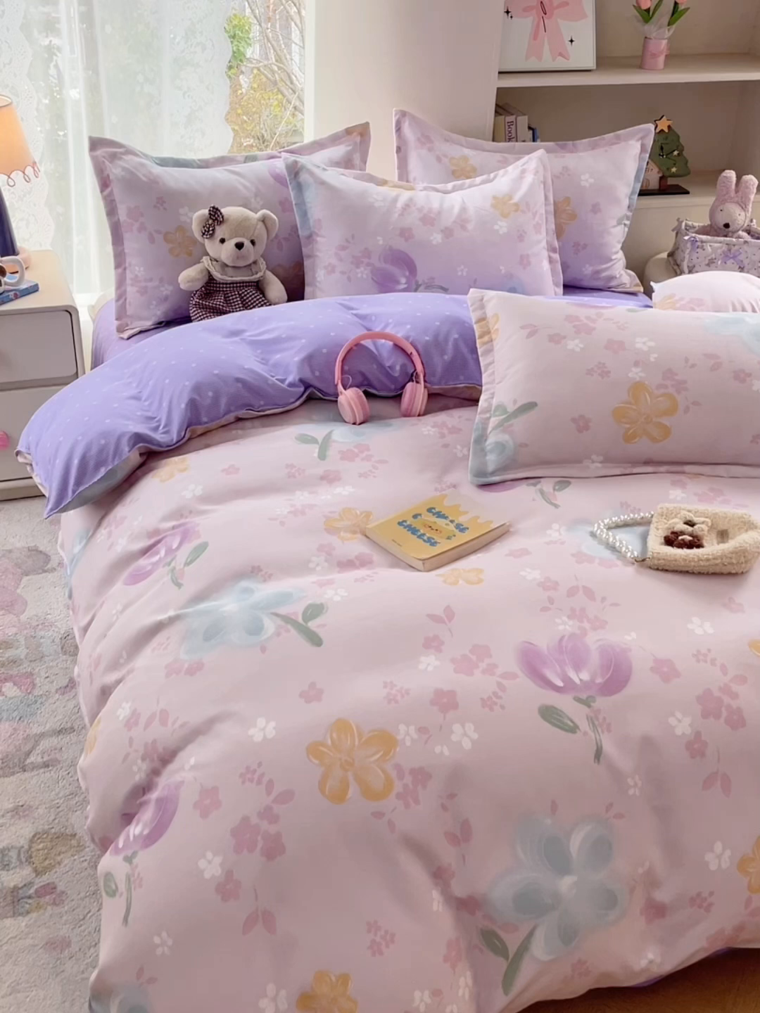 91家纺网 家纺一手货源 找家纺 世爵 2026春夏新款亲肤磨毛印花四件套 晴光花叙粉