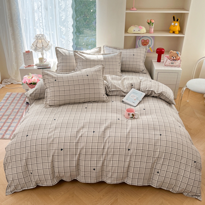 91家纺网 家纺一手货源 找家纺 世爵 2026春夏新款亲肤磨毛印花四件套 甜心格子