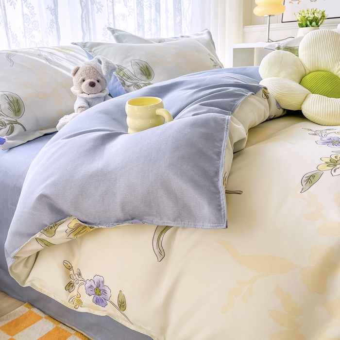 91家纺网 家纺一手货源 找家纺 世爵 2026春夏新款亲肤磨毛印花四件套 手绘春天