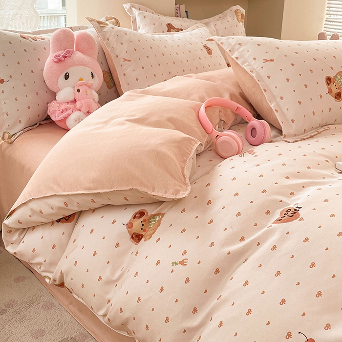 91家纺网 家纺一手货源 找家纺 世爵 2026春夏新款亲肤磨毛印花四件套 小熊派对