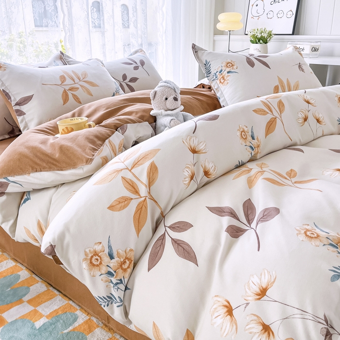 91家纺网 家纺一手货源 找家纺 世爵 2026春夏新款亲肤磨毛印花四件套 染秋棠