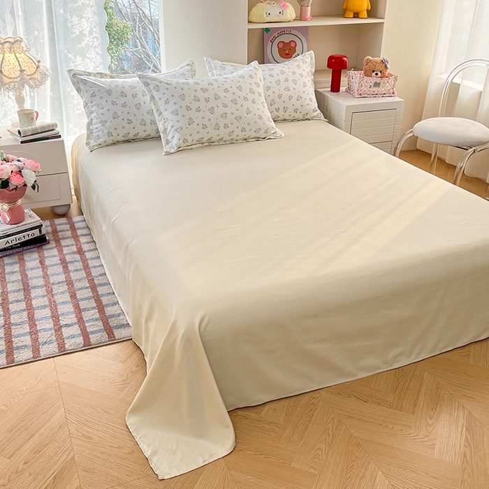 91家纺网 家纺一手货源 找家纺 世爵 2026春夏新款亲肤磨毛印花四件套 素卉 米黄