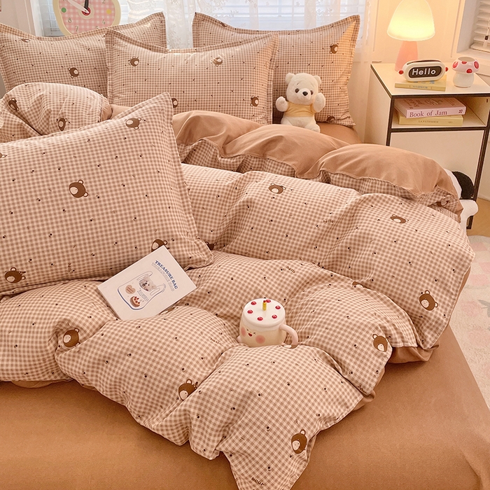 91家纺网 家纺一手货源 找家纺 世爵 2026春夏新款亲肤磨毛印花四件套 熊仔格