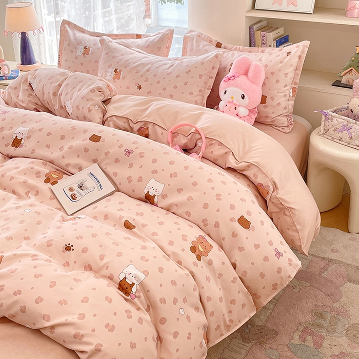 91家纺网 家纺一手货源 找家纺 世爵 2026春夏新款亲肤磨毛印花四件套 甜喵语