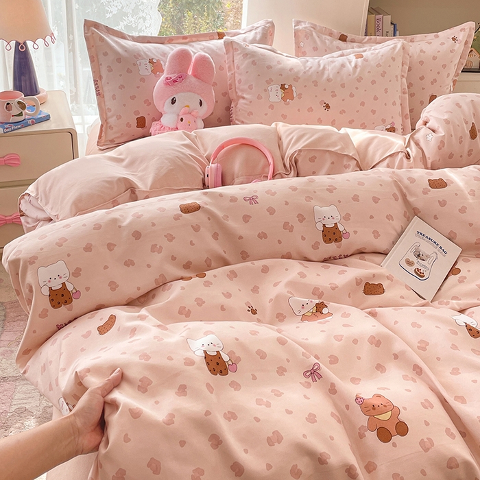 91家纺网 家纺一手货源 找家纺 世爵 2026春夏新款亲肤磨毛印花四件套 甜喵语