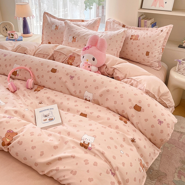 91家纺网 家纺一手货源 找家纺 世爵 2026春夏新款亲肤磨毛印花四件套 甜喵语