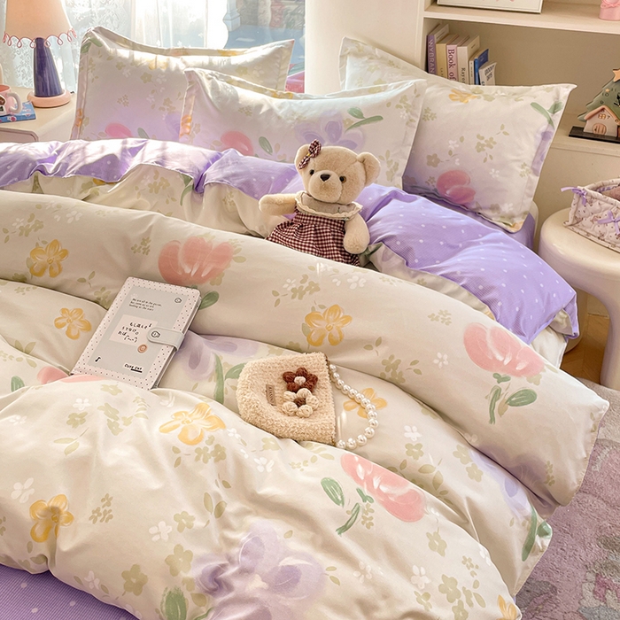 91家纺网 家纺一手货源 找家纺 世爵 2026春夏新款亲肤磨毛印花四件套 晴光花叙绿