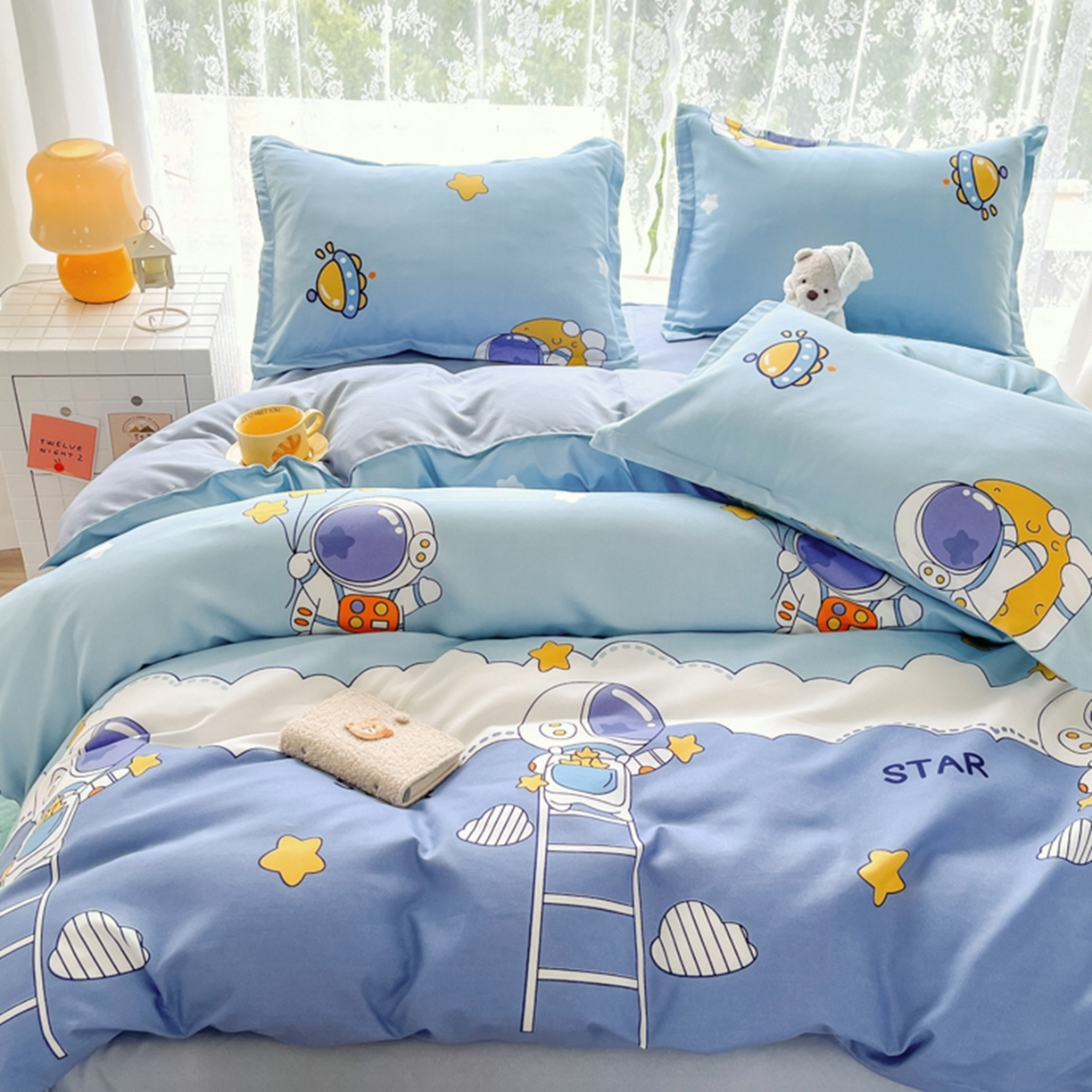 91家纺网 家纺一手货源 找家纺 世爵 2026春夏新款亲肤磨毛印花四件套 宇宙星光