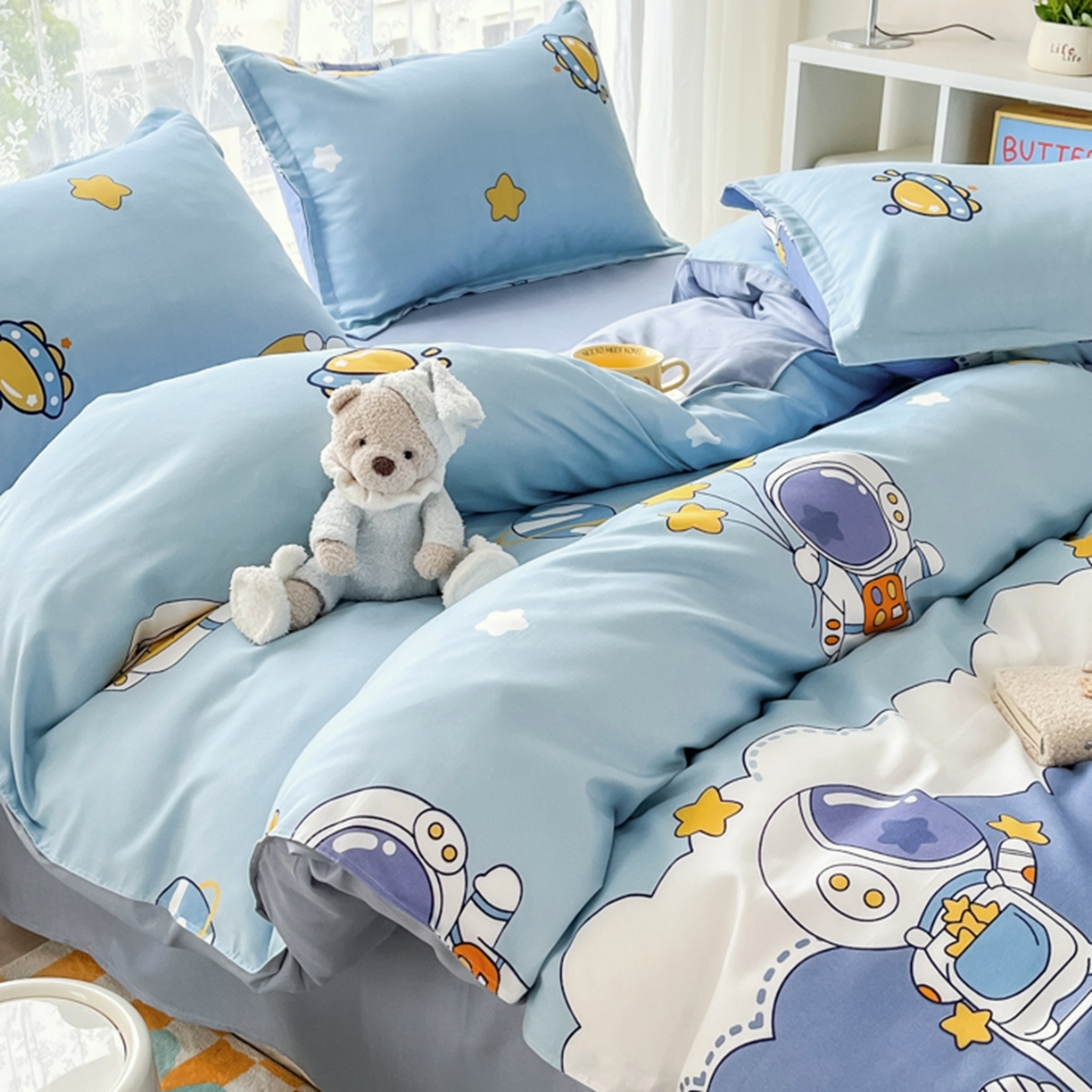 91家纺网 家纺一手货源 找家纺 世爵 2026春夏新款亲肤磨毛印花四件套 宇宙星光