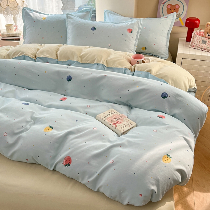 91家纺网 家纺一手货源 找家纺 世爵 2026春夏新款亲肤磨毛印花四件套 小草莓 兰