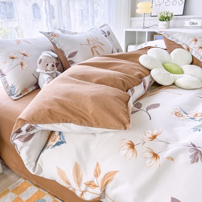 91家纺网 家纺一手货源 找家纺 世爵 2026春夏新款亲肤磨毛印花四件套 染秋棠