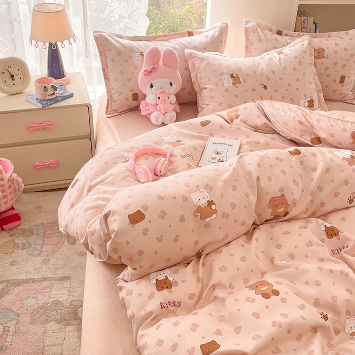 91家纺网 家纺一手货源 找家纺 世爵 2026春夏新款亲肤磨毛印花四件套 甜喵语