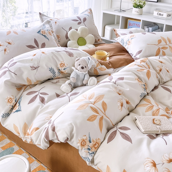 世爵 2026春夏新款亲肤磨毛印花四件套 染秋棠