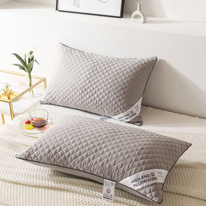 91家纺网 家纺一手货源 找家纺 （总）乐窝家纺仓储 2026外贸跨境爆款 格纹冷灰单边绗绣枕头枕芯