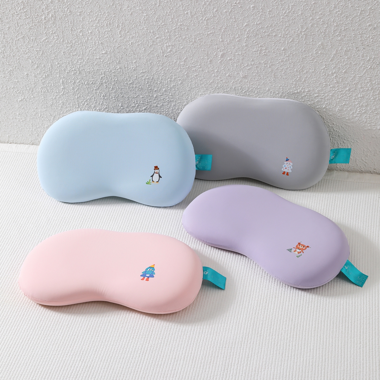 91家纺网 家纺一手货源 找家纺 芯洲 2026春夏新款贴纸可爱儿童冰丝华夫格记忆枕头 组合图仅供展示不可下单 27x47cm