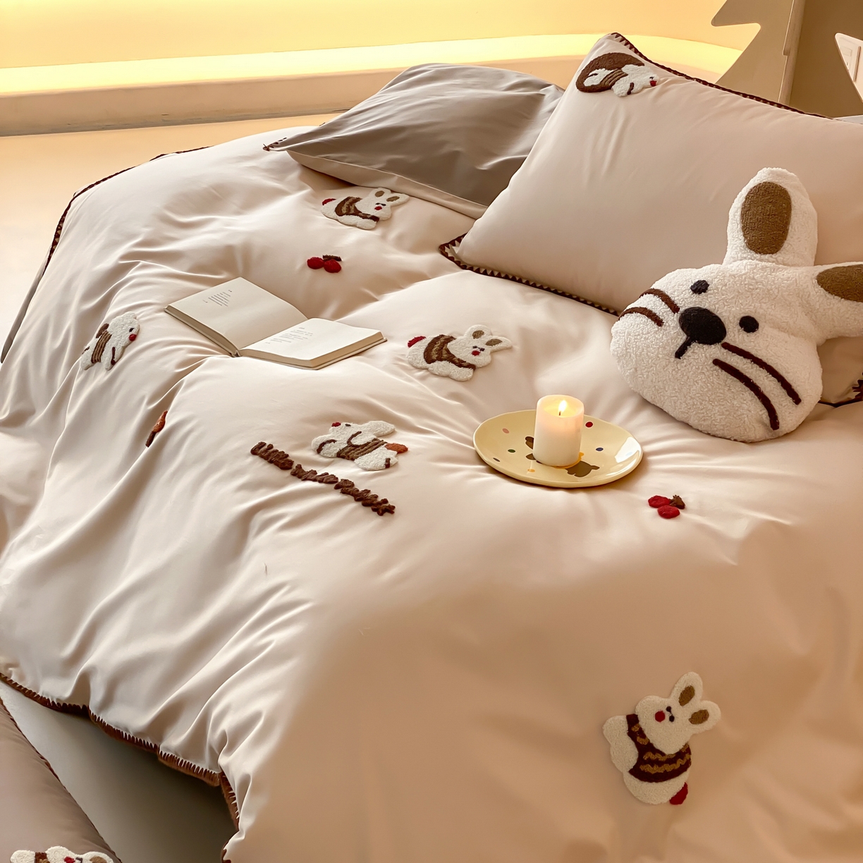 91家纺网 家纺一手货源 找家纺 FORTWO家纺原创设计（FOR TWO家纺） 2026新款50长绒棉纯棉双针毛巾绣四件套【（券前）基础价不低于小号268元，中号348元，大号388元 床笠加10元】 大耳兔