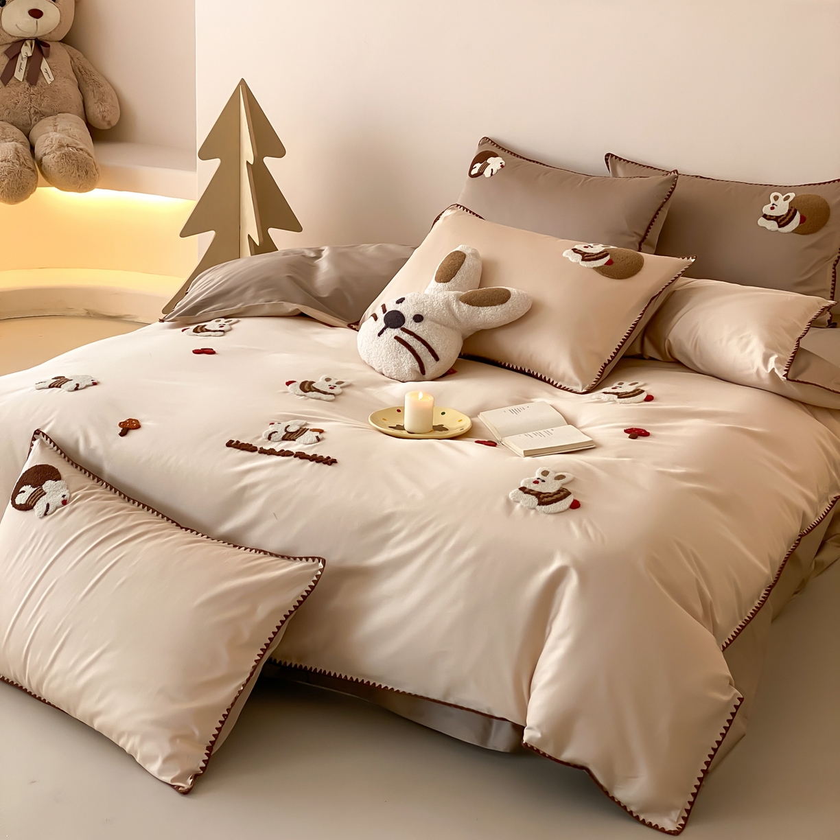 91家纺网 家纺一手货源 找家纺 FORTWO家纺原创设计（FOR TWO家纺） 2026新款50长绒棉纯棉双针毛巾绣四件套【（券前）基础价不低于小号268元，中号348元，大号388元 床笠加10元】 大耳兔