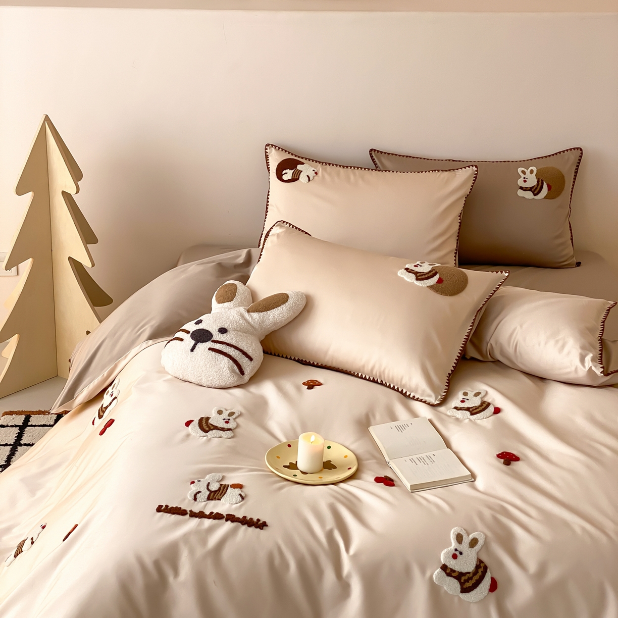 91家纺网 家纺一手货源 找家纺 FORTWO家纺原创设计（FOR TWO家纺） 2026新款50长绒棉纯棉双针毛巾绣四件套【（券前）基础价不低于小号268元，中号348元，大号388元 床笠加10元】 大耳兔