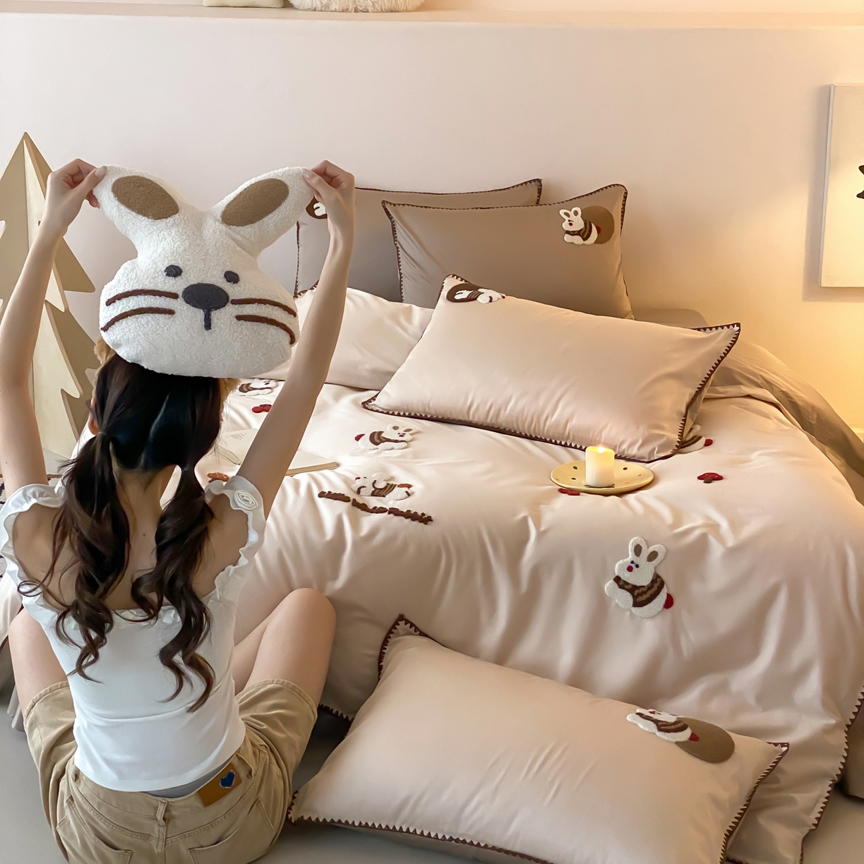 FORTWO家纺原创设计（FOR TWO家纺） 2026新款50长绒棉纯棉双针毛巾绣四件套【（券前）基础价不低于小号268元，中号348元，大号388元 床笠加10元】 大耳兔