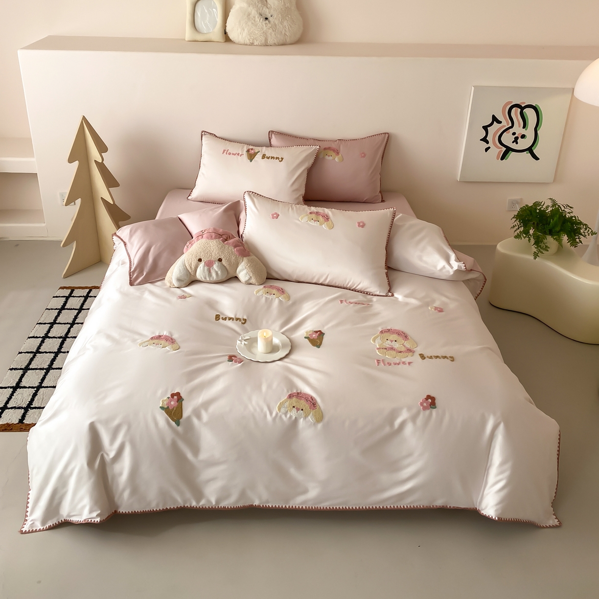 91家纺网 家纺一手货源 找家纺 FORTWO家纺原创设计（FOR TWO家纺） 2026新款50长绒棉纯棉双针毛巾绣四件套【（券前）基础价不低于小号268元，中号348元，大号388元 床笠加10元】 奶盖熊