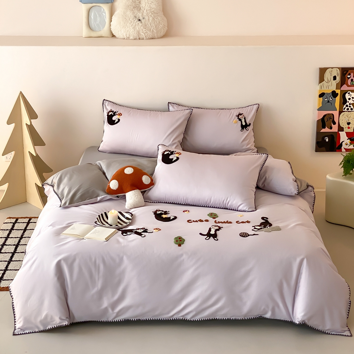 91家纺网 家纺一手货源 找家纺 FORTWO家纺原创设计（FOR TWO家纺） 2026新款50长绒棉纯棉双针毛巾绣四件套【（券前）基础价不低于小号268元，中号348元，大号388元 床笠加10元】 顽皮猫