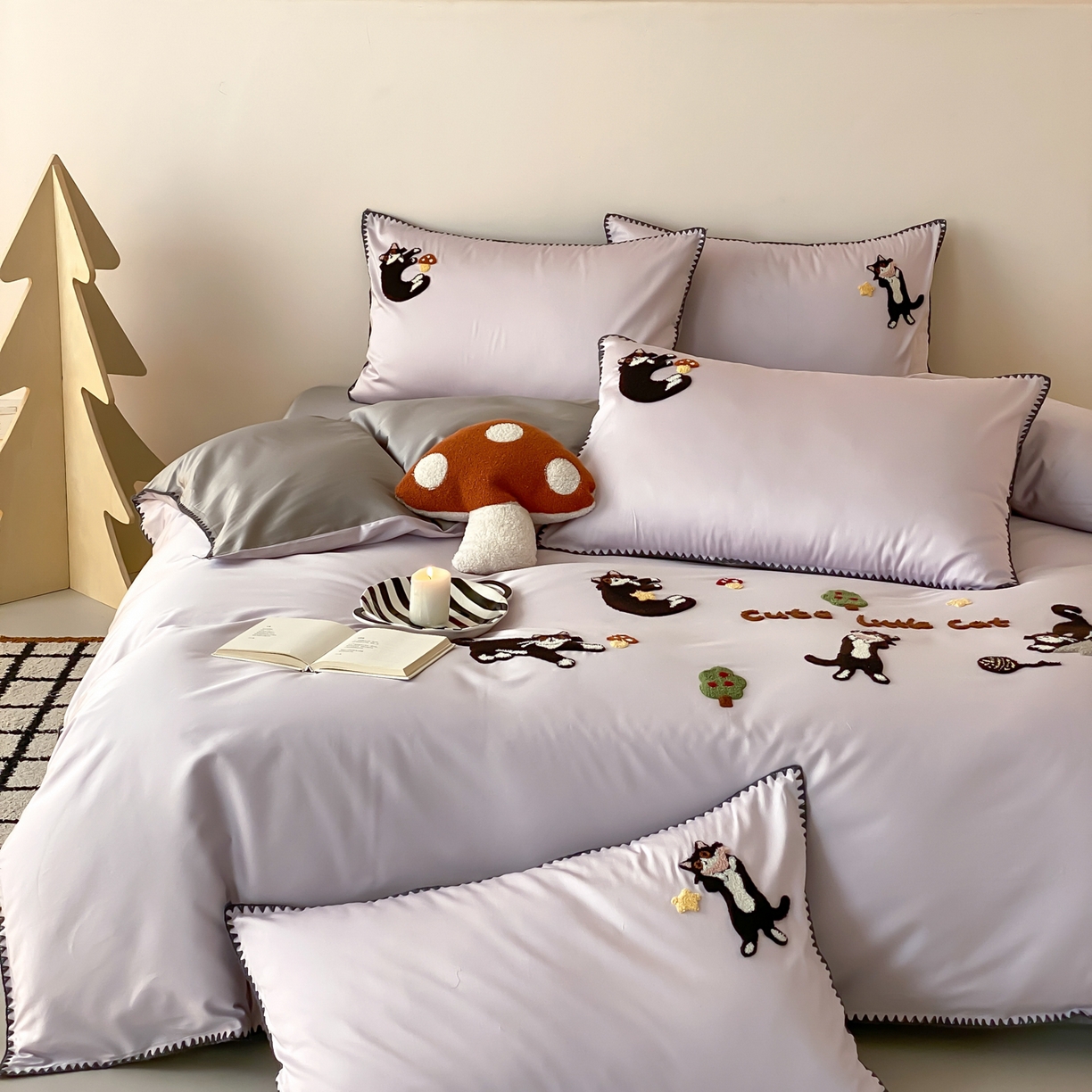 91家纺网 家纺一手货源 找家纺 FORTWO家纺原创设计（FOR TWO家纺） 2026新款50长绒棉纯棉双针毛巾绣四件套【（券前）基础价不低于小号268元，中号348元，大号388元 床笠加10元】 顽皮猫