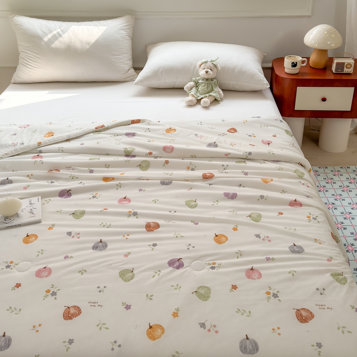 91家纺网 家纺一手货源 找家纺 雯雨家纺 2026新款A类凉感丝夏被夏凉被空调被 彩色南瓜