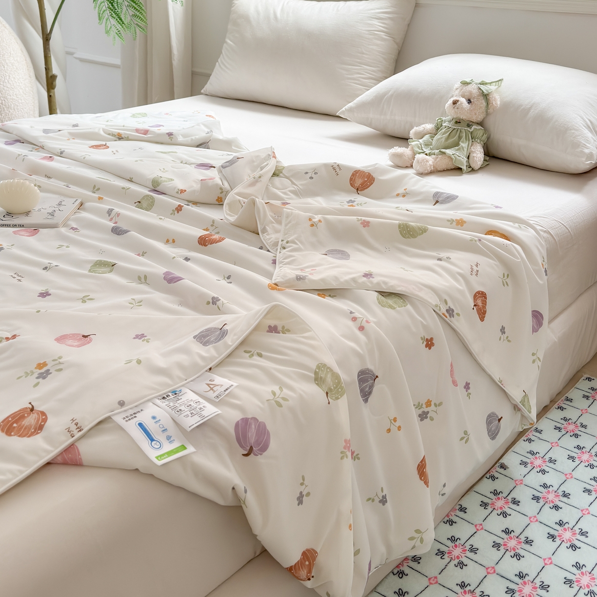 91家纺网 家纺一手货源 找家纺 雯雨家纺 2026新款A类凉感丝夏被夏凉被空调被 彩色南瓜