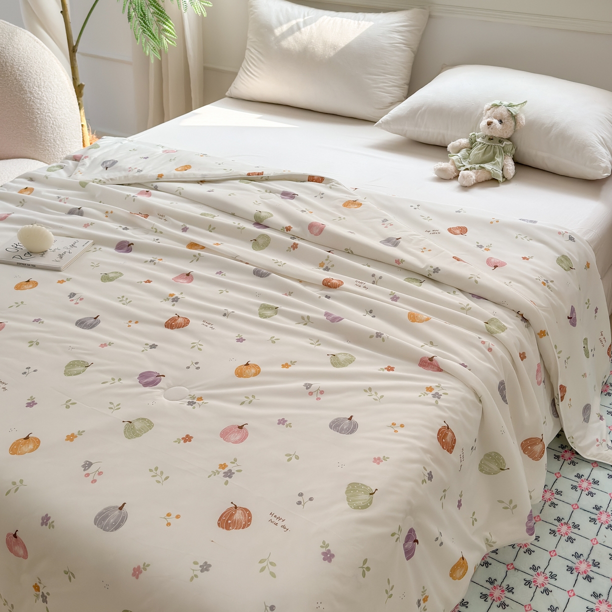 91家纺网 家纺一手货源 找家纺 雯雨家纺 2026新款A类凉感丝夏被夏凉被空调被 彩色南瓜