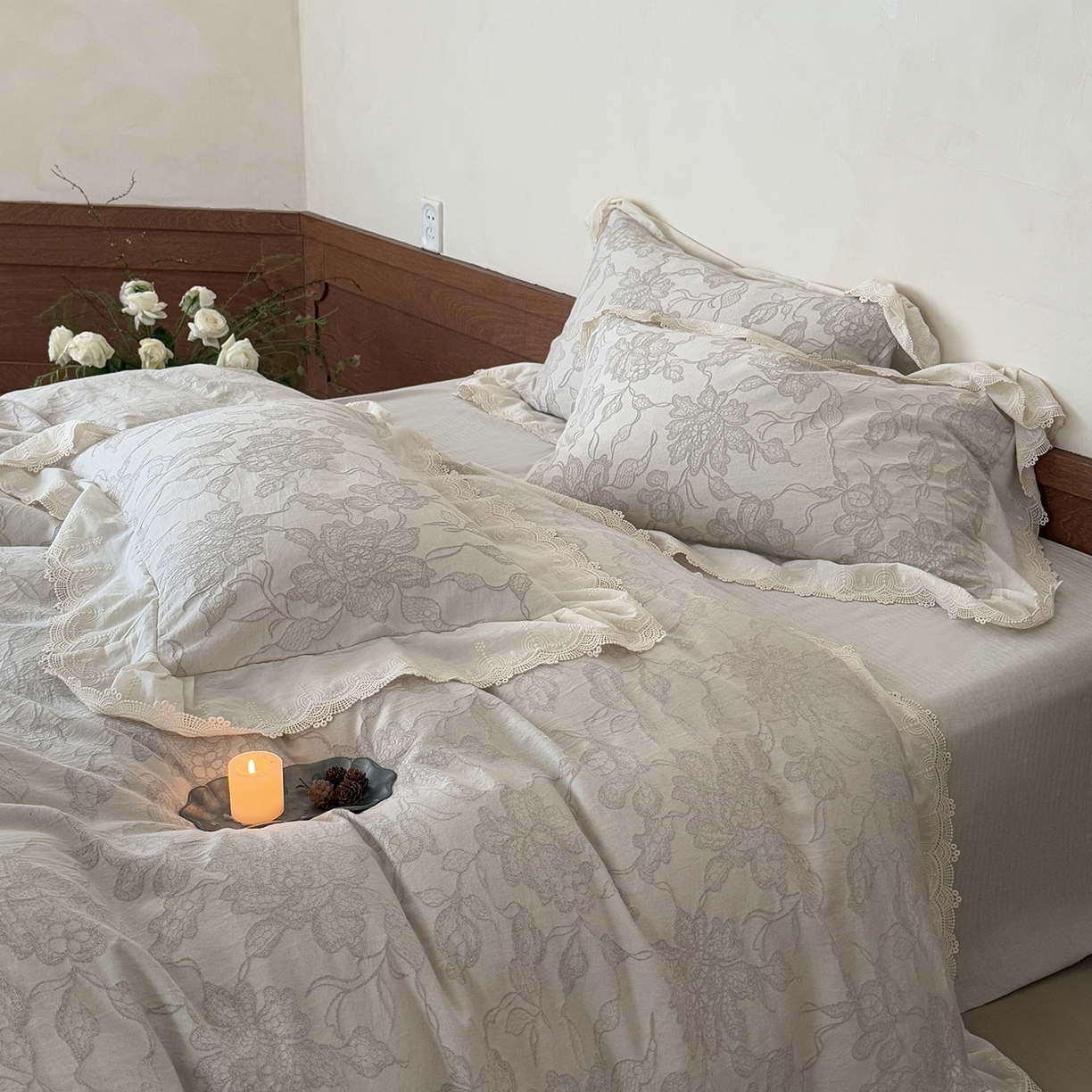 MIU缪家居 2026新款色织提花棉麻四件套-月光织锦 灰色