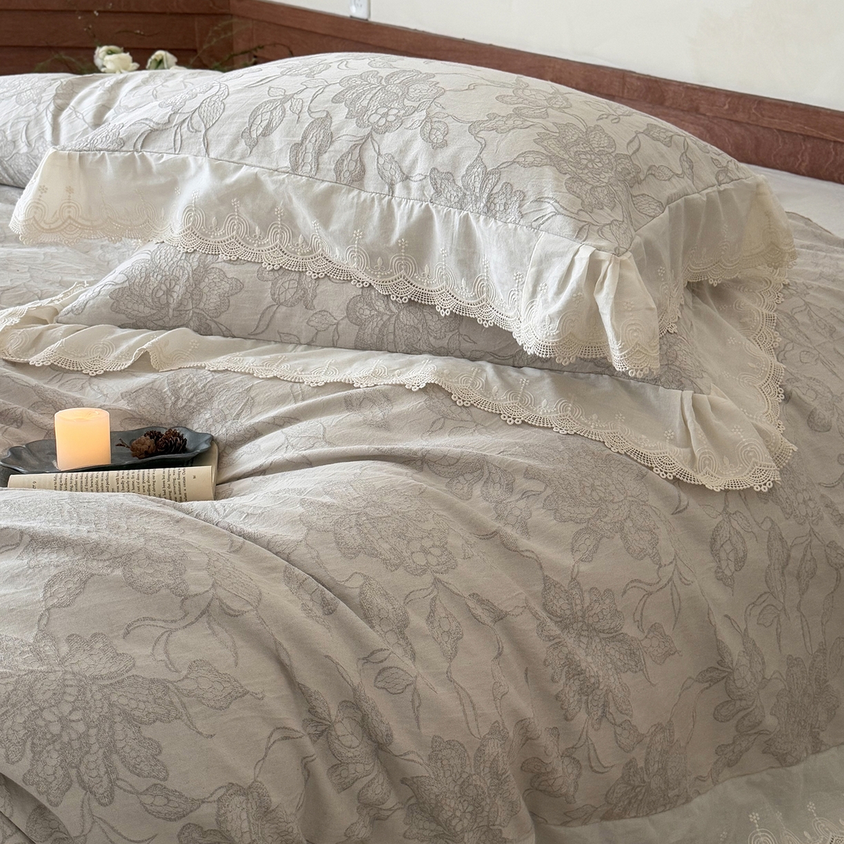 91家纺网 家纺一手货源 找家纺 MIU缪家居 2026新款色织提花棉麻四件套-月光织锦 灰色